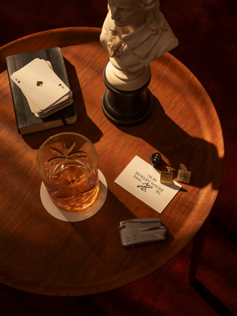 Huxley House table with items on it.